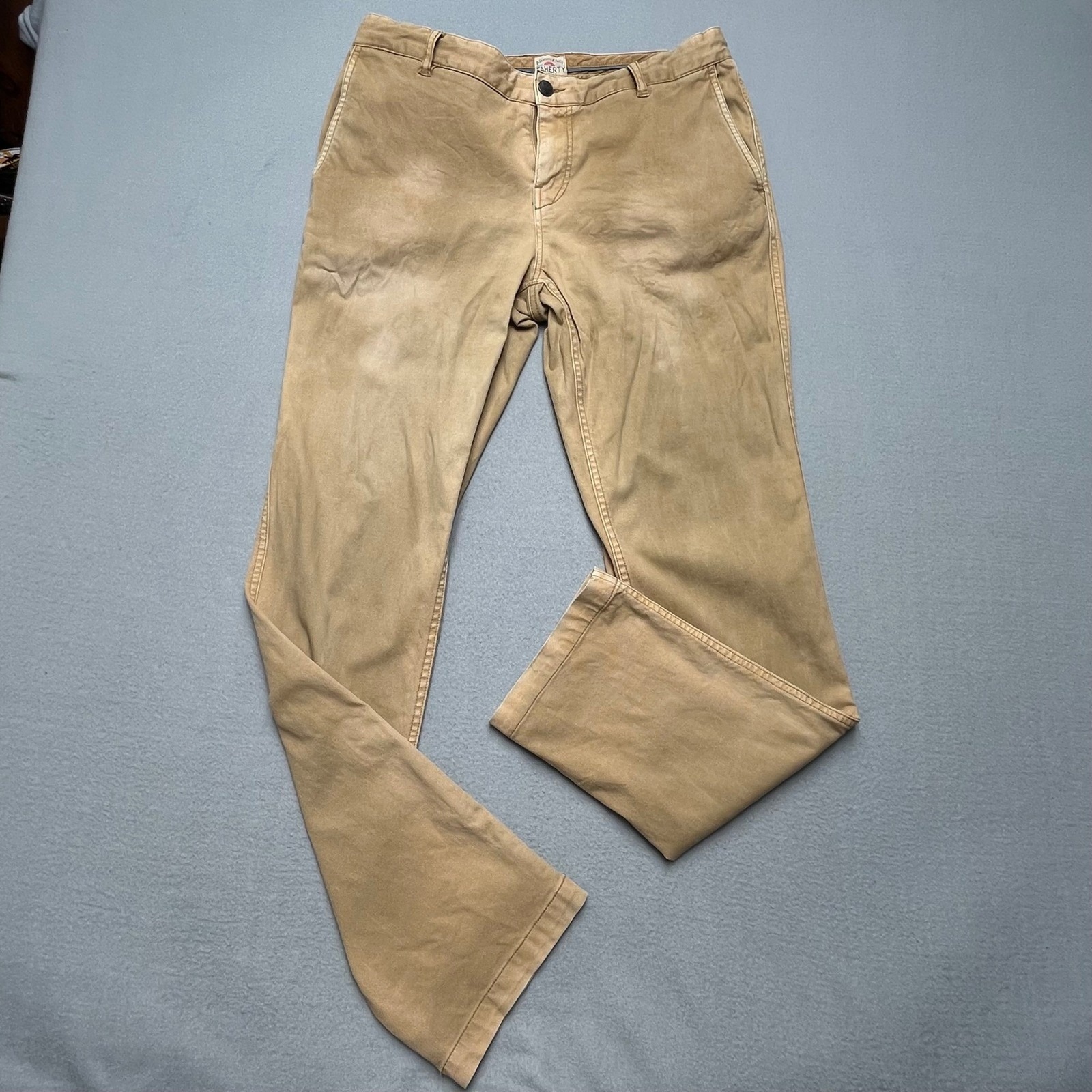 Khaki Chino Pants Mens Size 33 Cotton Spandex Straight Leg Casual
